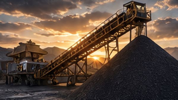 Mineral processing conveyor at sunset
